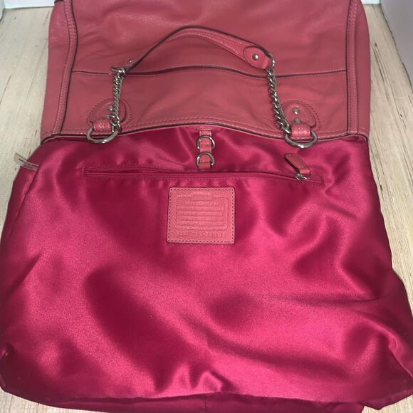 Coach Pink Poppy Leather Handbag Large 24081 Double Chain Handle turnlock pocket - Picture 12 of 16